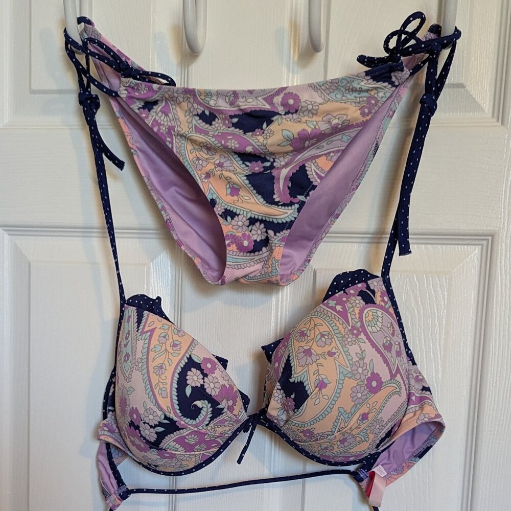 Polka Dot & Paisley ! | Victoria's Secret 2 PC Bikini | L | Lavender & Navy